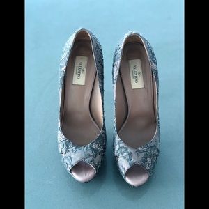 Valentino Lace Beaded Platform Heels